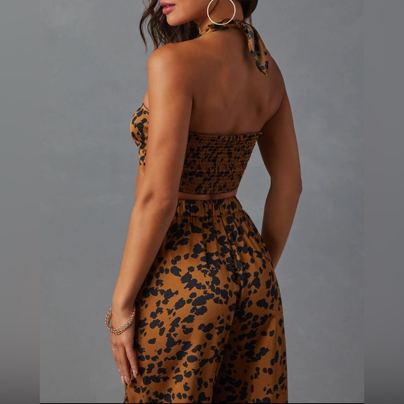 NWT Easy Tiger Animal Print Wide Leg Pant & Smocked Halter Bra Top - Picture 7 of 7